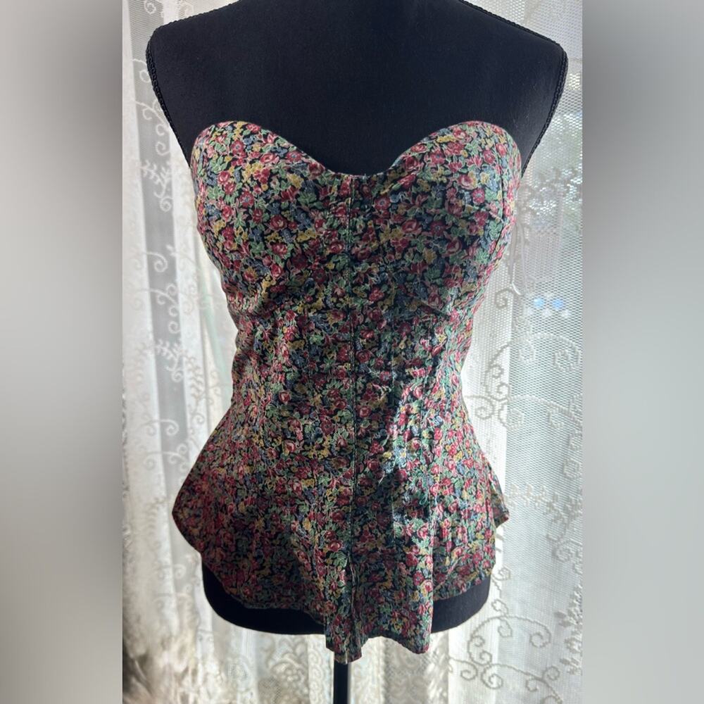 American Rag CIE Women’s Sz M Cotton Floral Ruffle Strapless Blouse Top
